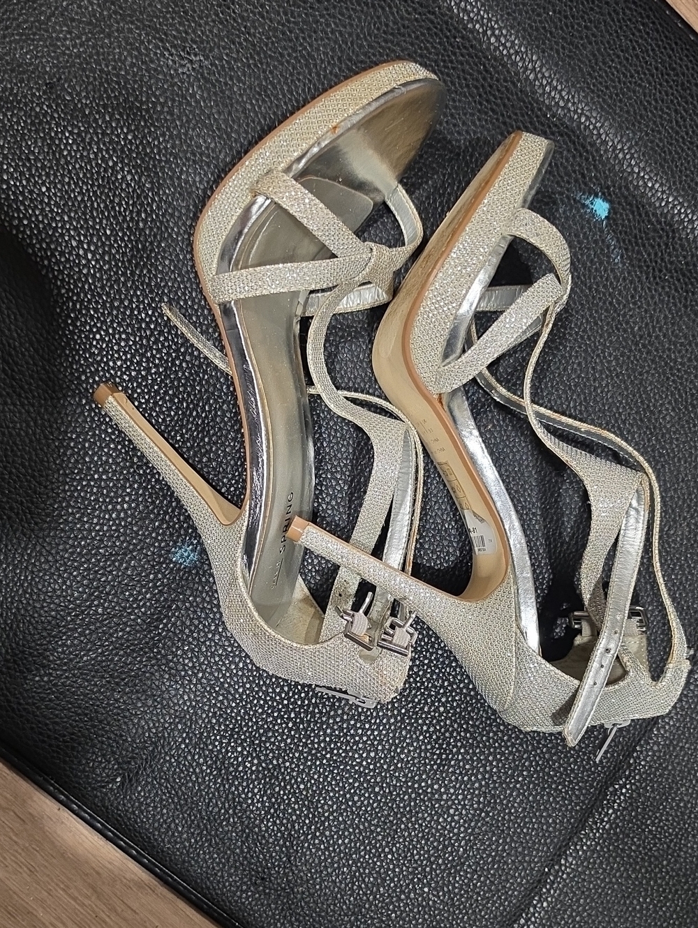 Spring Step Silver Glitter Strappy Stiletto Sandals